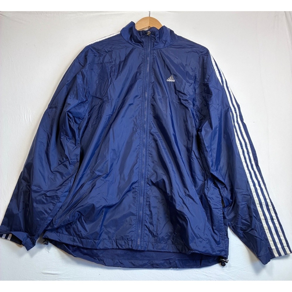 Vintage adidas Men's XL Track Jacket Navy Blue 3 Stripe Full Zip Windbreaker